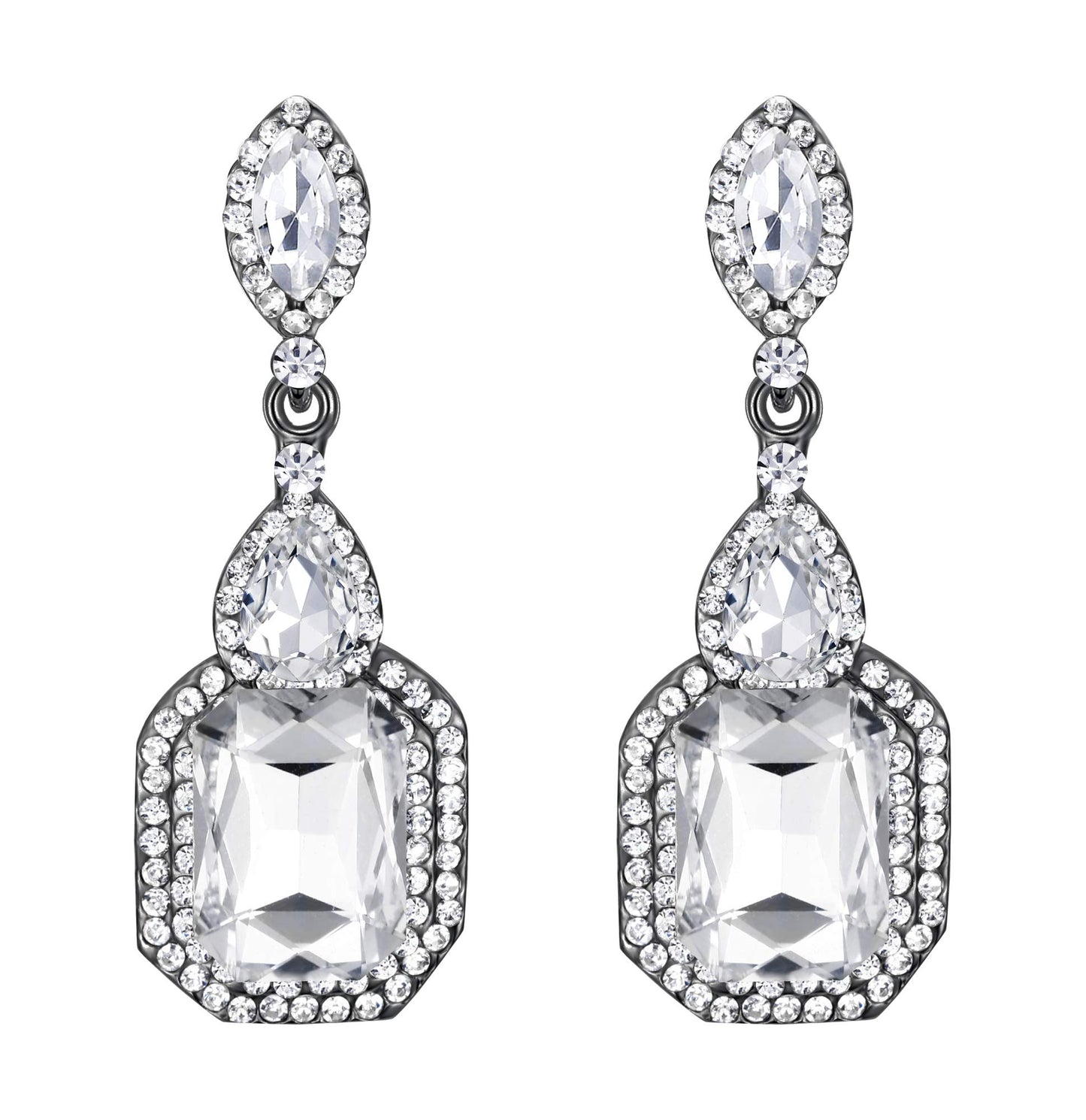 BriLove Wedding Bridal Dangle Earrings for Women Emerald Cut Crystal Infinity Figure 8 Chandelier Jewelry Clear Black-Silver-Tone