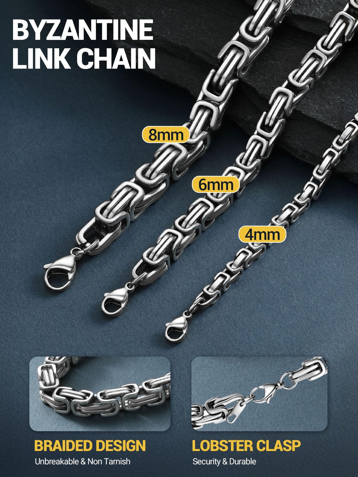 PROSTEEL Byzantine Necklace For Men Stainless Steel Long Chain Necklaces 28 Inches