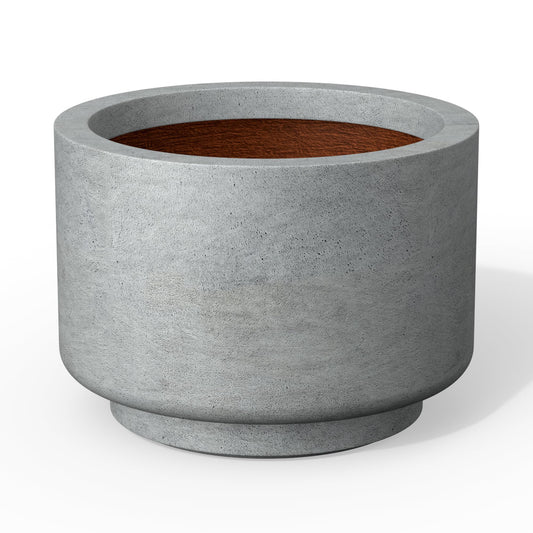 Kante 9.8 Inch Dia Concrete Planter, Round Pedestal Design Garden Pot for Indoor Outdoor Plants, Modern Flower Pot with Drainage Hole, Concrete Gray Finish with Painted Interior