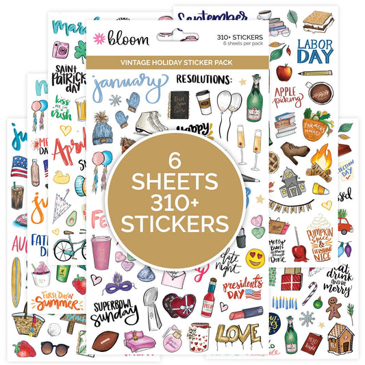 bloom daily planners Holiday Seasonal Planner Sticker Sheets - Vintage Seasonal Sticker Pack - Removable & Repositionable - Over 310 Stickers Per Pack!