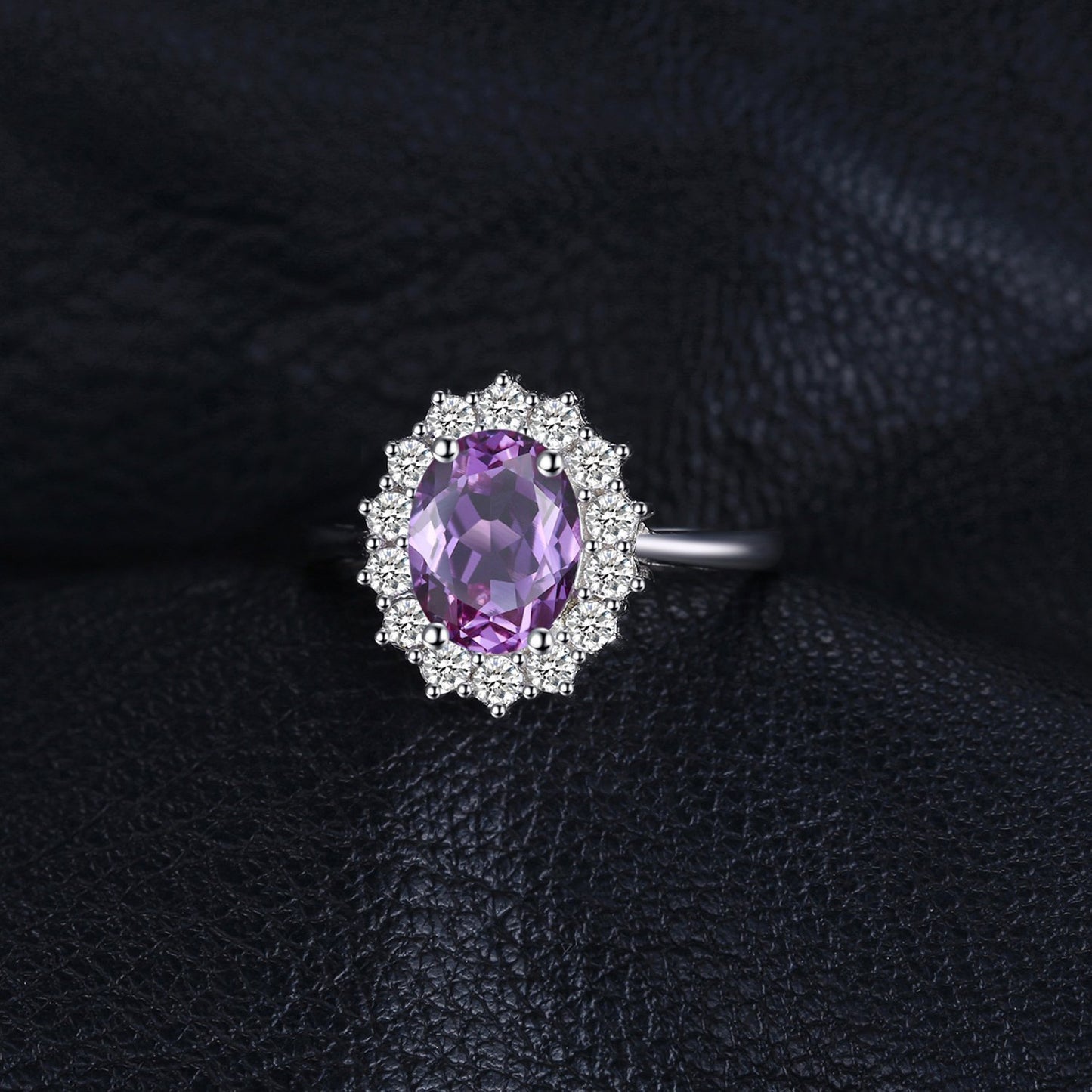 JewelryPalace Princess Diana Kate Middleton Gemstone 1.8ct Genuine Purple Amethyst Halo Statement Engagement Rings for Women, 14K White Gold Plated 925 Sterling Silver Promise Rings for Her 10.5