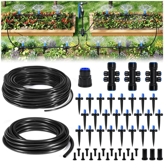 HIRALIY 140FT Quick Connect Garden Watering System with Adjustable Vortex Drippers, Saving Water Automatic Drip Irrigation Kit for Raised Bed and Plants Vegetable Garden