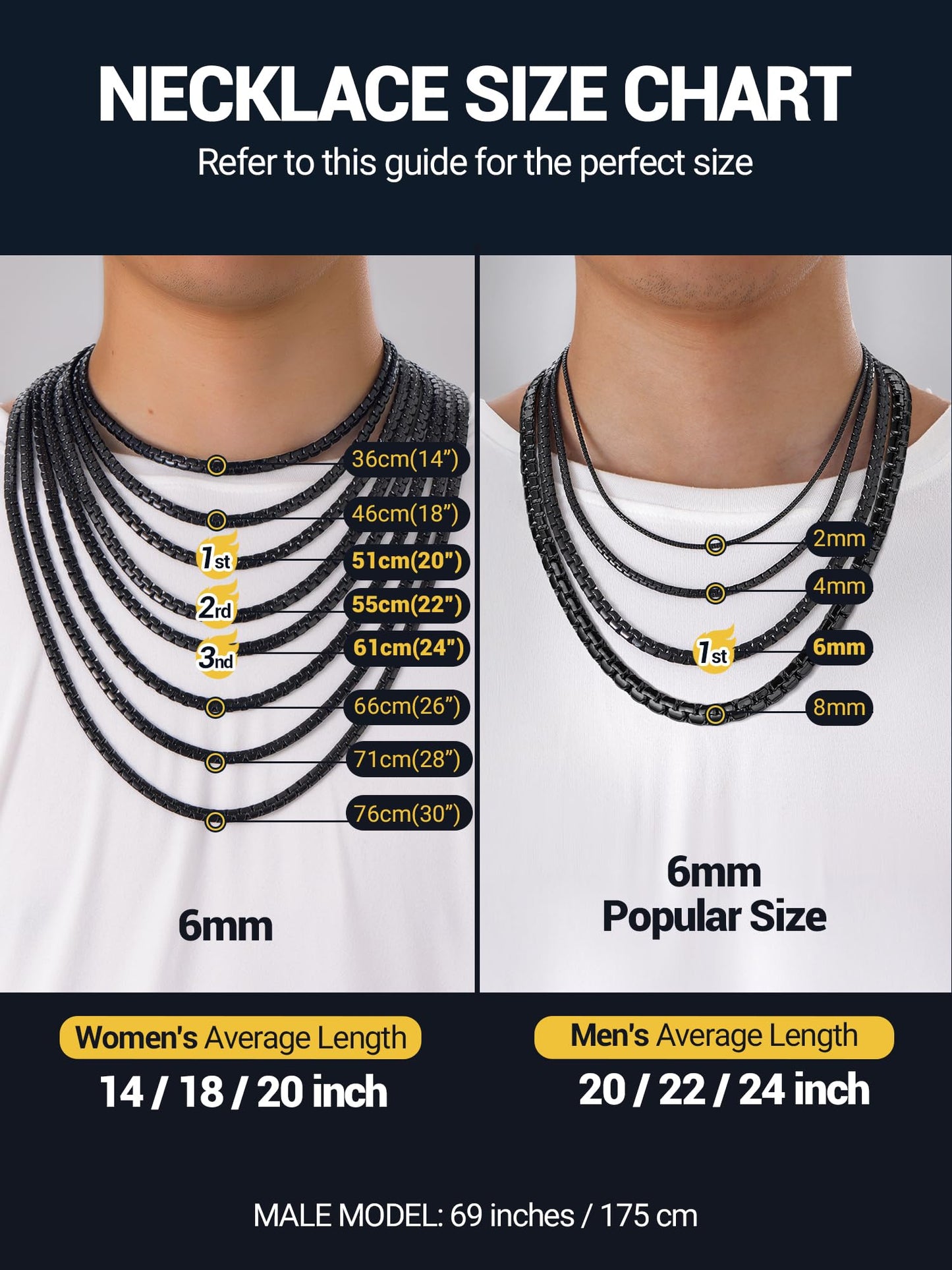 PROSTEEL 20inch Stainless Steel Chain Black Gothic Minimalist Flat Chain Men Black Necklace