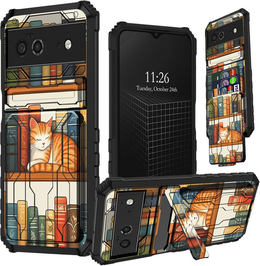 AIRWEE 6A 6a 6.1", for Google Pixel Case with Card Holder, Military Grade Shockproof Wallet Cover with Kickstand, Slim