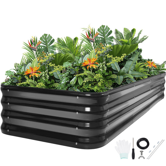5-in-1 Adjustable Raised Garden Bed Kit | Galvanized Planter Boxes for Vegetables, Flowers | 12" Tall, Multiple Sizes (8x3x1ft, 9x2x1ft, 10x1x1ft, 6x5x1ft, 7x4x1ft) | Outdoor Metal Raised Bed, Grey