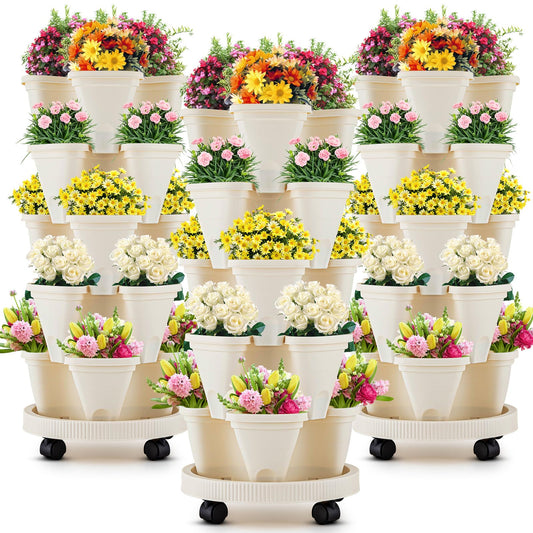 Nitial 3 Set 5 Tier Vertical Garden Planter Stackable Planters with Tray and Planting Tools Accessories for Indoor Outdoor Strawberries Herbs Peppers Flowers and Succulents