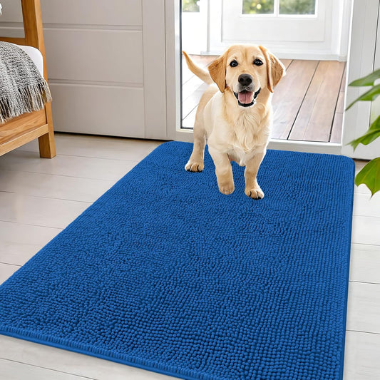 OLANLY Dog Door Mat - Absorbent Non-Slip Washable Doormat for Muddy Paws | 44x32 Deep Navy Blue