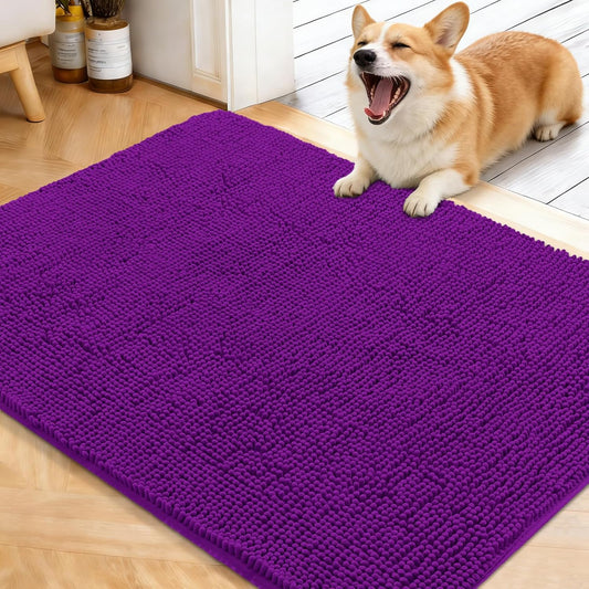 OLANLY Dog Door Mat - Absorbent Non-Slip Chenille Mat for Muddy Paws | 40x32 Inches, Purple