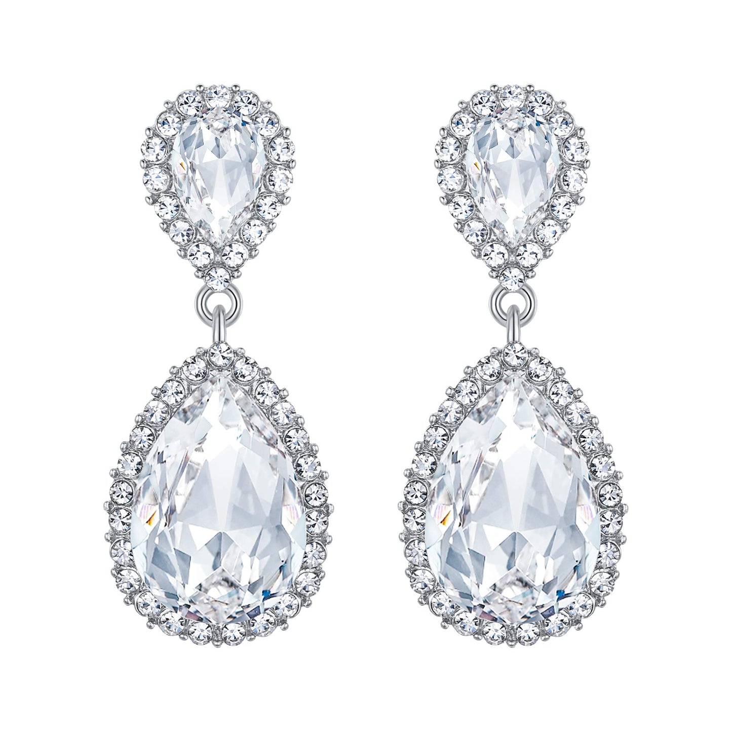 EVER FAITH Women's Wedding Jewelry Austrian Crystal Tear Drop Dangle Earrings Clear Silver-Plated-Base