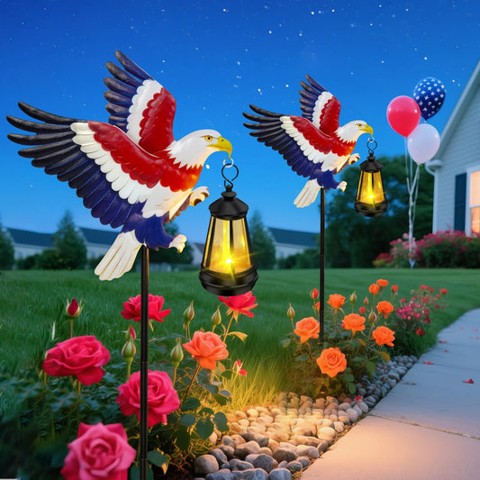 250th Anniversary 2 Packs USA Eagle with Solar Lights Patriotic Memorial Day Decor,29.9in Eagle Metal Garden Stakes 4th of July Decorations Outdoor Memorial Day,Independence Day Gifts for Yard Patio