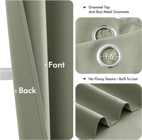 MIULEE Sage Green Blackout Curtains - Thermal Insulated Room Darkening Drapes | 40 x 50 Inches, 2 Panels