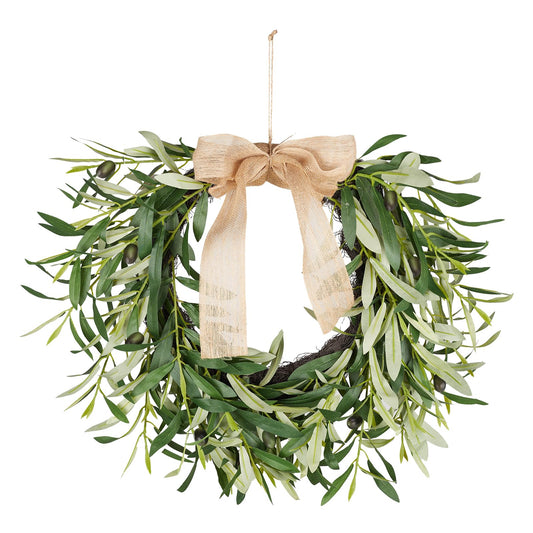 20.87 Inch Artificial Olive Wreaths for Front Door, Real Touch Green Leaf Olive Fruit Spring Flower Swag, Perfect for Wedding Home Outdoor Indoor (1PCS)
