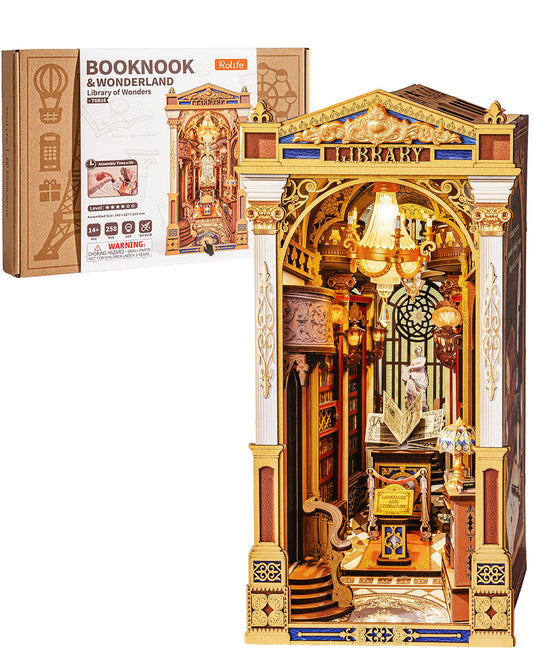 Rolife Book Nook Kits 3D Wooden Puzzle for Adults - Library of Wonders 258-Piece DIY Booknook Building Kit Baroque Architecture Model Bookshelf Decor Craft Gift for Adult Book Lovers