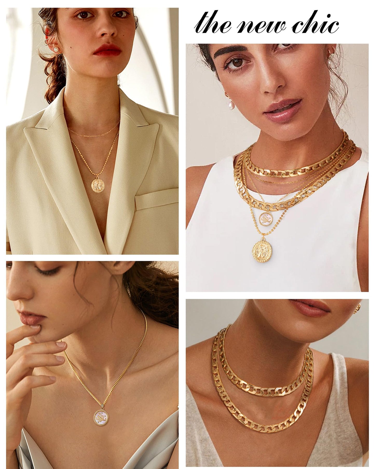 MJartoria Gold Layered Necklaces for Women Trendy Retro Coin Pendant Necklace Dainty Chunky Chain Choker Necklaces for Jewelry Birthday Gifts (Gold, Zodiac-Scorpio-3PCS Layered)