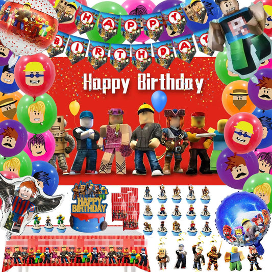 Birthday Decorations Party Supplies, decoracion de fiesta de niño, Happy Birthday Banner, Backdrop, Hanging Swirls, Tablecloth, Cupcake Cake Toppers, Balloons,gift bags,invita card, party pack