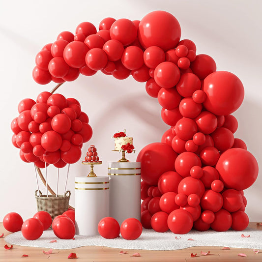 RUBFAC Red Balloons - 129pcs Premium Latex in Various Sizes for Wedding, Birthday & Party Decor