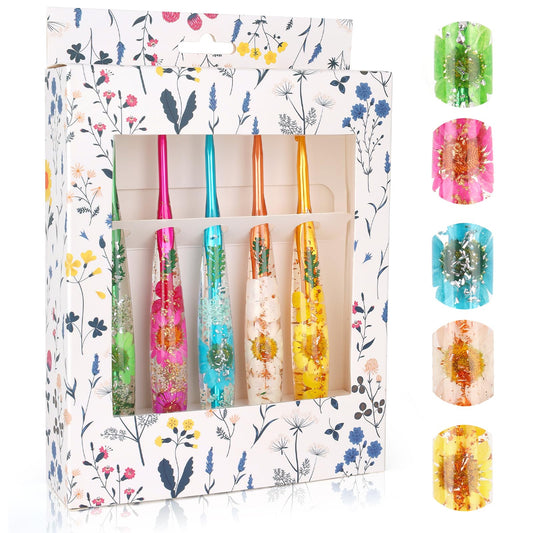 Coopay Crochet Hook Set, 5 PCS Crochet Hooks with Case (4mm, 4.5mm, 5mm, 5.5mm, 6mm), Floral Resin Grips - Beautiful & Ergonomic, Great for Crocheting Blankets, Dolls, Shawls, Hats, Scarves (G-J)