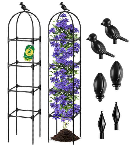 Fabulas Garden Obelisk Trellis for Climbing Plants Outdoor, 6 Ft Rustproof Plastic Coated Metal Vine Plant Trellis Support for Pots, Wisteria, Morning Glory, Clematis, Jasmine, Rose, Tomato, 2 Pack