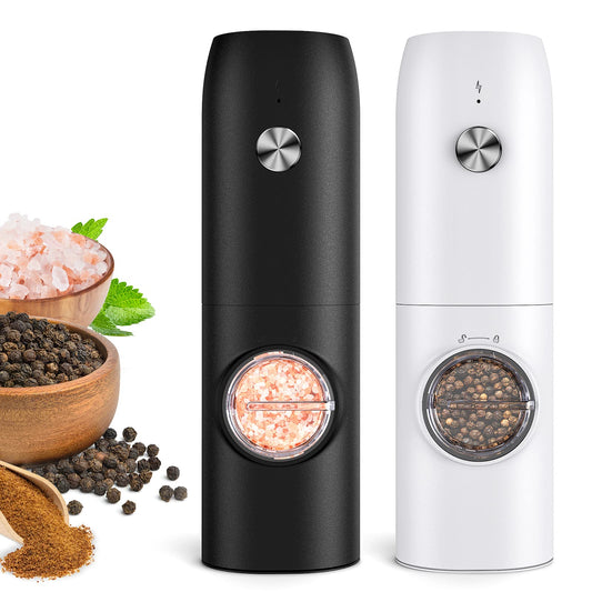Electric Salt and Pepper Grinder Set, Rechargeable Automatic Salt and Pepper Shakers, Adjustable Coarseness Pepper Grinder with Led, Kitchen Appliances Gifts for Mom