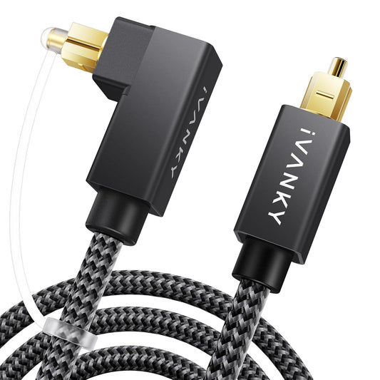 10ft/3M 24K 90 90 PS5, IVANKY Right Angle Optical Audio Cable, Gold-Plated Degree Toslink Digital Fiber Optic Cable