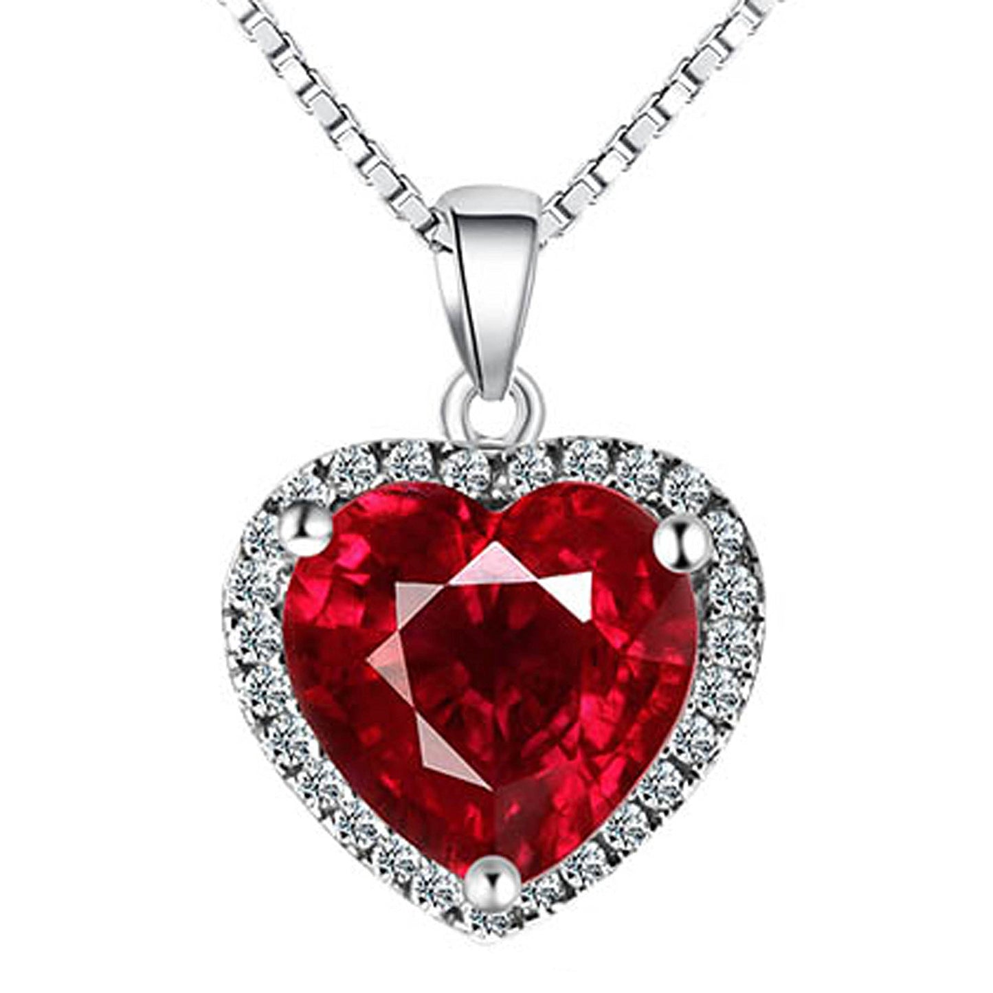 Navachi 925 Sterling Silver 18k White Gold Plated 3.7ct Heart Ruby Az9037a Necklace Pendant 18"