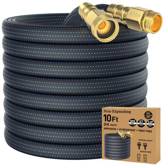 10FT Lightweight Flexible Garden Hose,Non-Slip Handles,Non-kink Hose,Solid Brass Fitting for Boats, RV Water Hose,Marine Washdown,Lawn,Garden,Leakproof TPE Hose (BlueBlack, 10 Ft)