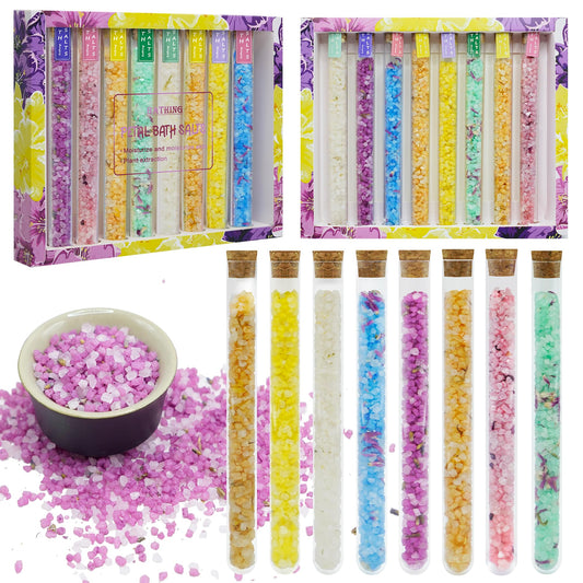 Bath Salts, Bath Salts for Women Relaxing, Mothers Day Birthday Gift, with Dead Sea Salt, Essential Oils, Minerals and Dried Flower, Spa Bath & Foot Soak, Individual Tubes, Travel Size, 8 Scents, 8 oz