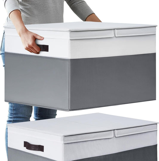 Skiennix Extra Large Blanket Storage Baskets - 2 Pack with Lids | 22”x16”x12” Closet Organizers for Clothes & Towels