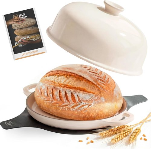 Kook Enameled Cast Iron Bread Oven - Versatile Baking Pan with Ceramic Lid & Handles | Ivory Color