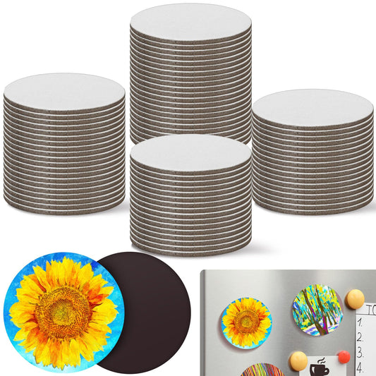 Nezyo 75 Pieces Magnetic Painting Canvas Panel Mini Canvas Boards Mini Canvases Tile Art for Painting Magnetic Fridge Locker Art Paints Crafts DIY Kit(Round,4 Inch)