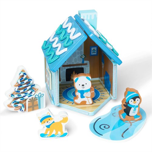 Melissa & Doug Wooden Gingerbread House Play Set - Winter Frost Design for Kids 3+