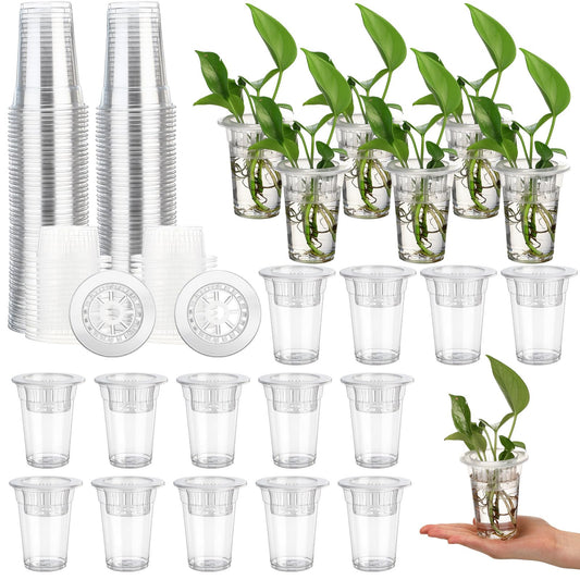 Baderke 100 Pcs Plastic Plant Propagation Station Desktop Terrariums Plant Tabletop Vase with Hydroponic Baskets for Indoor Home Office Desktop Decor (3.94'')