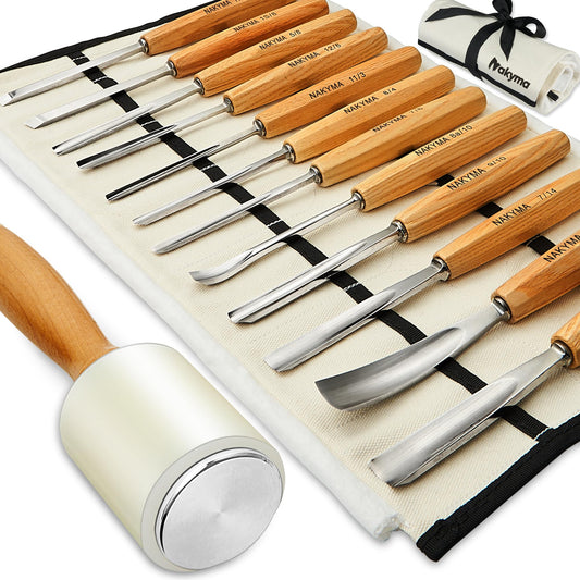 Wood Carving Kit, 12 PCS Wood Carving Set - Wood Carving Tools with Canvas Case,Sharp Cr-V 60 Steel Blades, Wood Chisel Sets for Beginners and Professionals