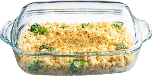 Simax Glass Casserole Dish - Clear Round Baking Dish with Lid & Handles | 3 Quart Capacity