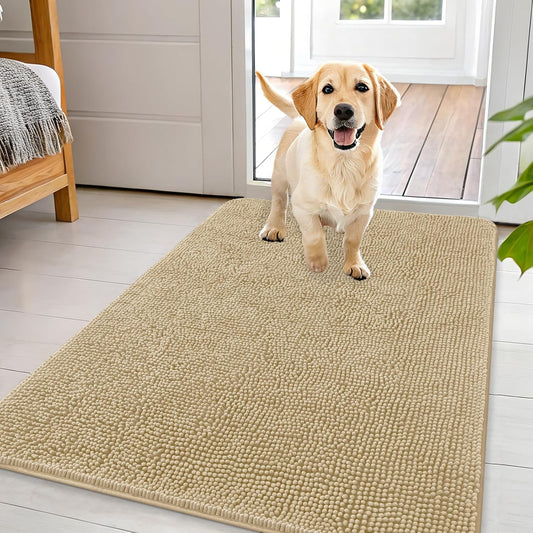OLANLY Dog Door Mat - Absorbent Non-Slip Chenille Mat for Muddy Paws | 44x32 Beige Quick Dry Doormat