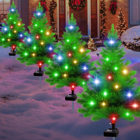 yeuago Solar Christmas Tree Lights,4 Pack Multiple Outdoor Christmas Decorations Waterproof Outdoor Xmas Decor, Tree Lights for Pathway, Patio, Yard, Garden