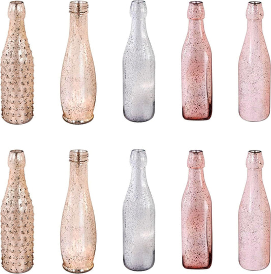 Evergreen Garden Glass Bottles for Bottle Tree, Wine Bottles for Decorativation Indoor Outdoor Wedding Christmas Party Decor (Mercury Glass, Set of 10)