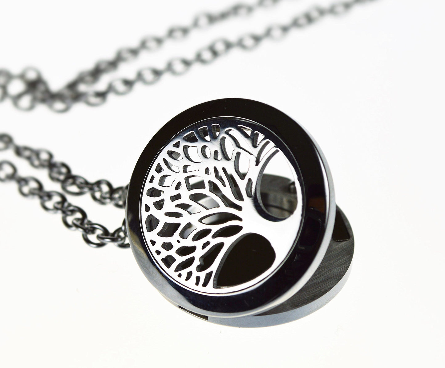 Tree of Life and Flower with CZ's Essential Oil Diffuser Necklace Stainless Steel t Pendants with 24" Chains + 12 Refill Pads