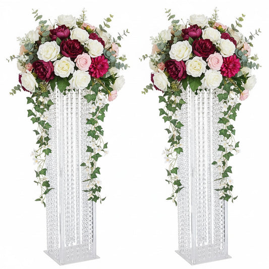 Lovecat Set of 2 Acrylic Vases, Wedding Centerpieces for Table, Clear Columnar Flower Stands, Flower Display Racks, Tall Chandelier Vases for Birthday Party Wedding Home Decor (31.5" x2pcs)