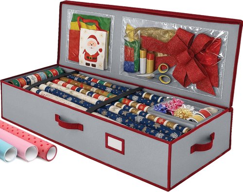Christmas Wrapping Paper Organizer - Fits Up to 24 Rolls | Storage Bag with Straps & Pockets (Gray)