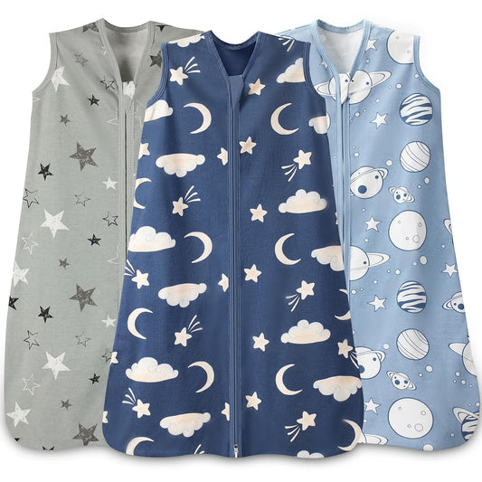 Skiennix Baby Sleep Sack - 100% Cotton Wearable Blanket for 6-12 Months | 3-Pack Lightweight 2-Way Zipper