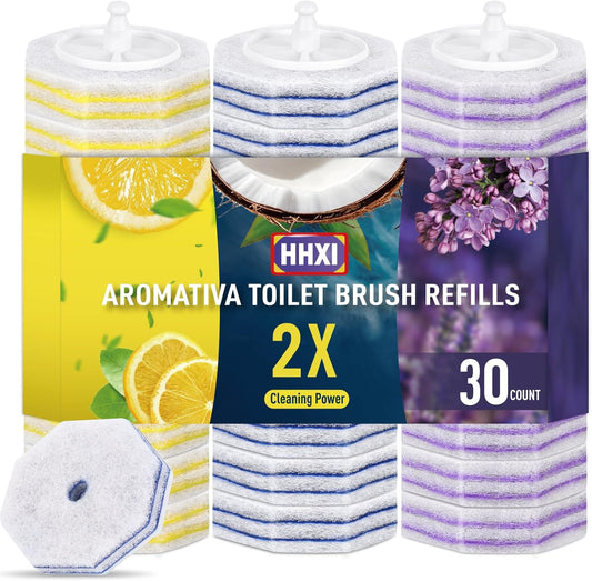 Aromative Toilet Brush Refills - 30Ct Disposable Cleaning Pads with Double-Layer Design | Lemon, Blue Ocean, Lavender