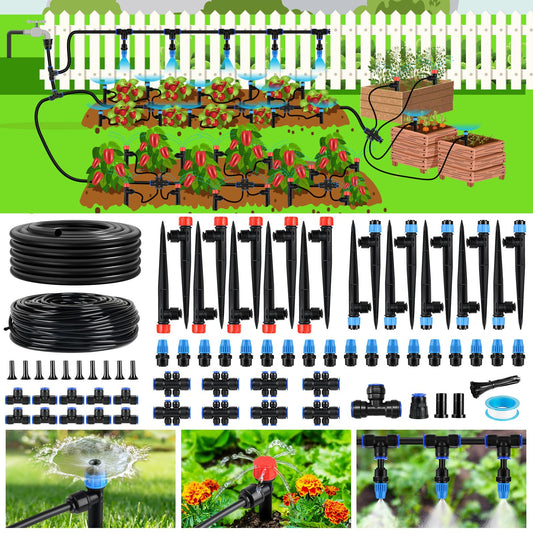 240FT Drip Irrigation System Kit Quick-Connect, Automatic Garden Watering System for Raised Garden Beds, Greenhouse, Yard, Lawn, Plant with 1/2 inch Hose 1/4 inch Distribution Tubing and Accessories