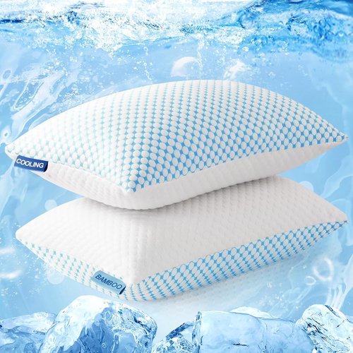 EASELAND Shredded Memory Foam Pillows - Adjustable Fill Queen Size Set of 2 with Cooling Cover