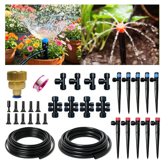 Torioweg Brass Connector Drip Irrigation System, Quick-Connect Garden Watering System Kit with Adjustable 360° Umbrella & Drip Emitters for Greenhouse, Garden Grid, Lawn, Potted Plant (15FT+ 78FT)