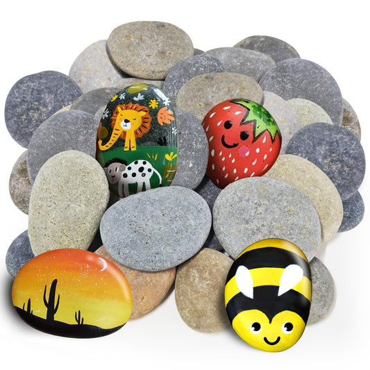 25Pcs River Rocks for Painting, 2-3 Inch Flat Smooth Rocks to Paint, Natural Craft Stones for Kids & Adults Art Projects, Bulk Painting Rocks