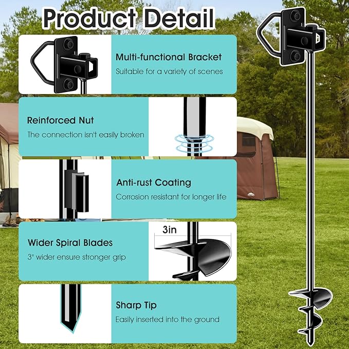 26" Ground Anchors Screw-in Payivsve, Multi-Purpose Trampoline Stakes Heavy Duty, 3" Wider Spiral Mobile Home Anchors Hurricane Earth Anchor for Trampoline, Shed, Swing Sets, Carports(26"-4pcs)