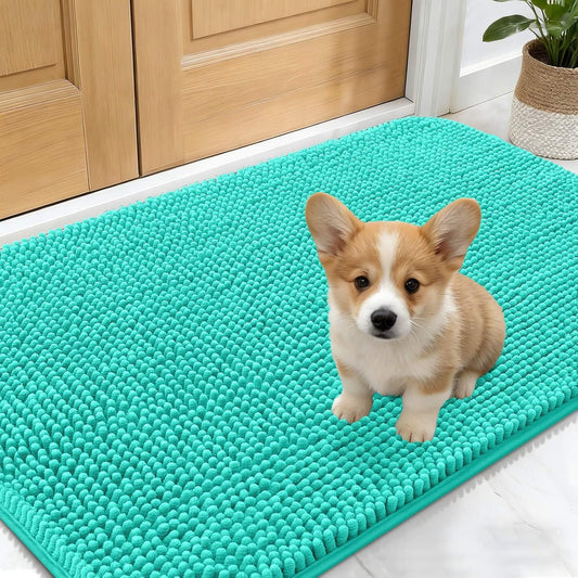 OLANLY Dog Door Mat - Absorbent Non-Slip Chenille Mud Mat for Indoor Use | 30x17 Inches, Teal