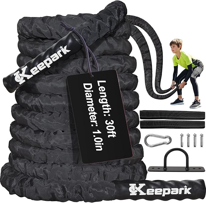 Battle Ropes for Home Gym, Exercise Rope 1.26/1.5inch, 30 40FT Heavy Battle Rope Weighted Battle Rope Training Heavy Rope for Workout Exercise