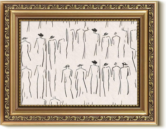 VIYYIEA Gold Framed Wall Art - Vintage Canvas Print of Crowded People for Home Decor | 10L x 8W